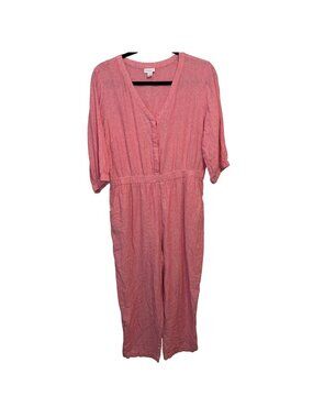 Liz Claiborne Womens Pink Jumpsuit XL V-Neck Button Front Lightweight
